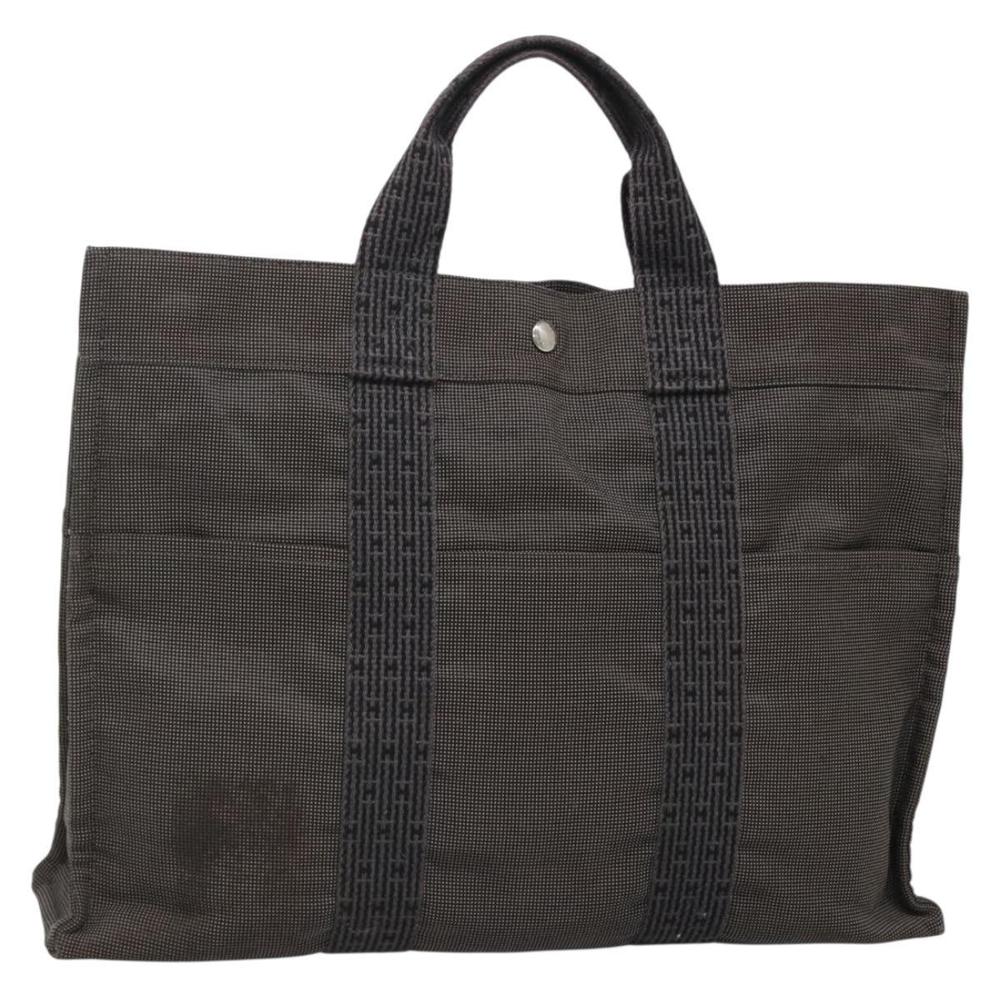 HERMES Her Line MM Hand Bag Canvas Gray Auth 135814